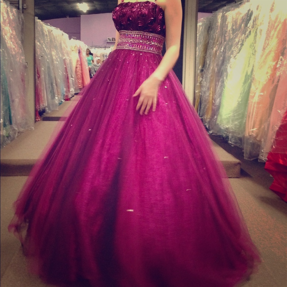 Pinkish purple ball gown strapless dress